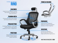 Ergonomiczny fotel biurowy RIND złoty satyna + czarny mesh - funkcje w fotelu do pracy biurowej