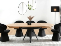 Rozkładany stół okrągły drewniany MAVERO DĄB - CZARNY - w aranżacji z krzesłami SOLEA