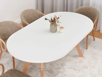 BIAŁY okrągły stół rozkładany BORNEO PODSTAWA BUK - funkcjonalny stół z białym blatem