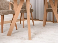 BIAŁY okrągły stół rozkładany BORNEO PODSTAWA BUK - skandynawski stół z drewnianą podstawą (rozłożony)