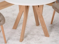 BIAŁY okrągły stół rozkładany BORNEO PODSTAWA BUK - skandynawski stół z drewnianą podstawą (złożony)