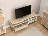 Minimalistyczna komoda rtv SAMOA SONOMA - BIAŁY stelaż - góra w aranżacji