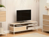 Minimalistyczna komoda rtv SAMOA SONOMA - BIAŁY stelaż - bok w aranżacji