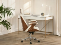 Skórzany fotel biurowy KREMOWY FRANK ORZECH - CHROM - ergonomiczne siedzisko dla większego komfortu