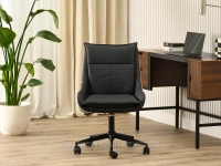 Skórzany fotel obrotowy ORZECH - CZARNY - CZARNY LEON - małe krzesło biurowe do home office 