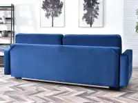 Sofa pikowana AURA GRANATOWA  rozkładana z pojemnikiem - tapicerowany tył