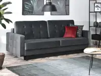 Sofa pikowana AURA SZARA WELUROWA rozkładana z pojemnikiem w aranżacji