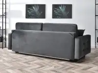 Sofa pikowana AURA SZARA WELUROWA rozkładana z pojemnikiem - tapicerowany tył