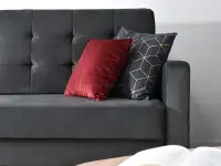 Sofa pikowana AURA SZARA WELUROWA rozkładana z pojemnikiem - stylowy wygląd