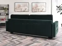Sofa pikowana AURA BUTELKOWA ZIELEŃ rozkładana z pojemnikiem - tapicerowany tył