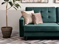 Sofa pikowana AURA BUTELKOWA ZIELEŃ rozkładana z pojemnikiem - nowoczesna forma