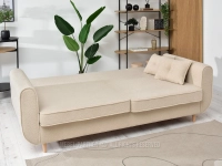 Beżowa sofa boucle rozkładana BLINK - BUKOWA NOGA - powierzchnia spania

