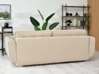 Beżowa sofa boucle rozkładana BLINK - BUKOWA NOGA - tył kanapy
