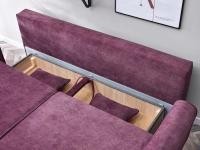Sofa rozkładana BLINK WRZOSOWA z poduchami do salonu - pojemnik na pościel