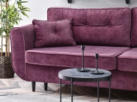 Sofa rozkładana BLINK WRZOSOWA z poduchami do salonu - oryginalna bryła