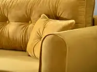 Sofa welurowa BLINK MUSZTARDOWA rozkładana z poduchami - miękka tkanina