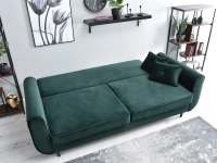Sofa welurowa BLINK BUTELKOWA ZIELEŃ rozkładana z poduchami - funkcja spania