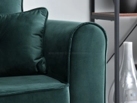 Sofa welurowa BLINK BUTELKOWA ZIELEŃ rozkładana z poduchami - subtelne boczki