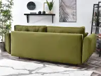 Sofa z weluru BLINK ZIELONA z funkcją spania do salonu - tapicerowany tył