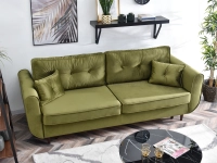 Sofa z weluru BLINK ZIELONA z funkcją spania do salonu - w aranżacji z regałami JENS i stolikiem CHENTI