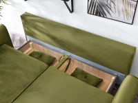 Sofa z weluru BLINK ZIELONA z funkcją spania do salonu - pojemnik na pościel