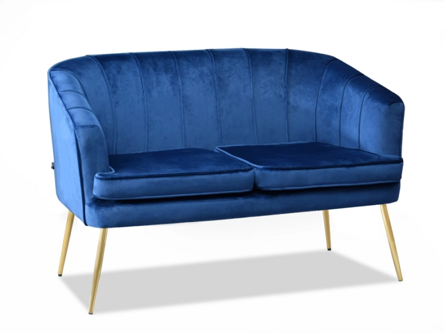 Sofa glamour ESTEL granatowa na złotych nogach z weluru