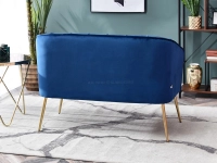 Sofa glamour ESTEL GRANATOWA NA ZŁOTYCH NOGACH z weluru - tył w aranżacji