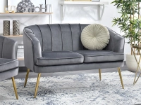 Sofa estel szary welur, podstawa złoty