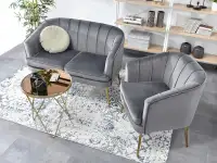 Sofa glamour ESTEL SZARA z weluru na ZŁOTYCH NOGACH - widok z góry