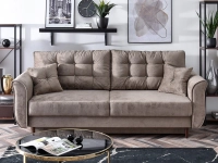Sofa lanti beżowy welur, podstawa orzech