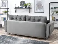 Elegancka kanapa z weluru LANTI SZARA do salonu - tapicerowany tył