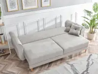 Welurowa sofa LANTI POPIELATA rozkładana z pojemnikiem - funkcja spania