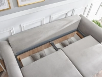 Welurowa sofa LANTI POPIELATA rozkładana z pojemnikiem - pojemnik na pościel