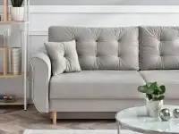 Welurowa sofa LANTI POPIELATA rozkładana z pojemnikiem - nowoczesna forma