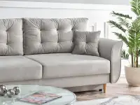 Welurowa sofa LANTI POPIELATA rozkładana z pojemnikiem - oryginalna bryła