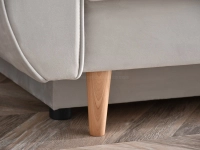 Welurowa sofa LANTI POPIELATA rozkładana z pojemnikiem - bukowe nóżki