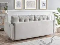 Welurowa sofa LANTI POPIELATA rozkładana z pojemnikiem - tapicerowany tył