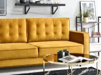 Sofa rozkładana LAVIA MUSZTARDOWA z weluru do pokoju - nowoczesna bryła