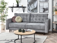 Sofa rozkładana LAVIA SZARA tapicerowana tkaniną - w aranżacji z regałami OTTO i stolikiem KODIA