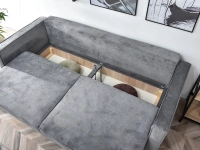 Sofa rozkładana LAVIA SZARA tapicerowana tkaniną - pojemnik na pościel