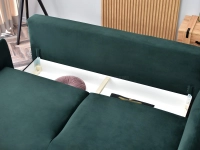 Kanapa z weluru LULU ZIELONA rozkładana na nóżkach z metalu - pojemnik na pościel