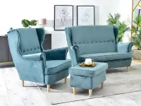 Sofa uszak MALMO MORSKI - NOGI BUK - zestaw sofa , fotel i puf