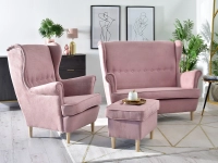 Sofa malmo pudrowy tkanina, podstawa buk
