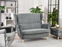 Mała sofa styl skandynawski MALMO SZARA I BUKOWE NÓŻKI - kanapa uszak