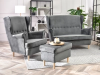 Mała sofa styl skandynawski MALMO SZARA I BUKOWE NÓŻKI - sofa i fotel do salonu