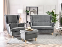 Mała sofa styl skandynawski MALMO SZARA I BUKOWE NÓŻKI - zestaw mebli tapicerowanych