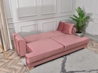 Wygodna sofa MISS BIBI PUDROWY RÓŻ - NOGA BUK - funkcja spania