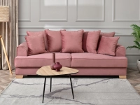 Wygodna sofa MISS BIBI PUDROWY RÓŻ - NOGA BUK - w aranżacji ze stolikiem ROSIN