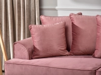 Wygodna sofa MISS BIBI PUDROWY RÓŻ - NOGA BUK - miękkie poduchy