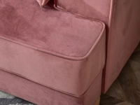 Wygodna sofa MISS BIBI PUDROWY RÓŻ - NOGA BUK - miękka tkanina